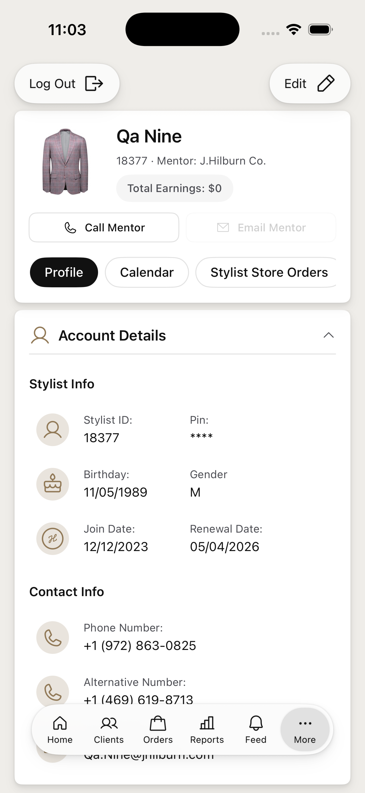 My Account, reached from the More menu