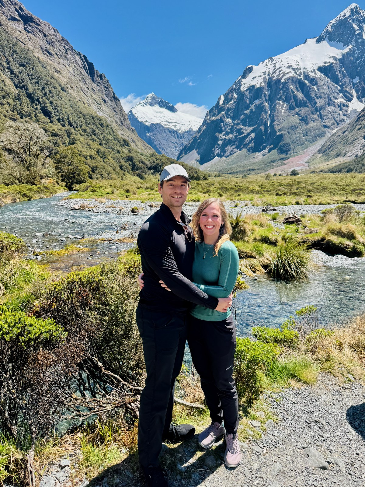 Rebekah Terry and her fiancé Erik on the Kepler Track in Fiordland, New Zealand